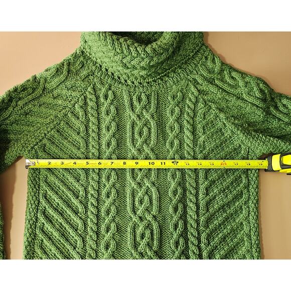 NWT SAOL Green Aran Fisherman Merino Wool Cowl Funnel Neck Cable Knit Sweater S - Picture 5 of 10